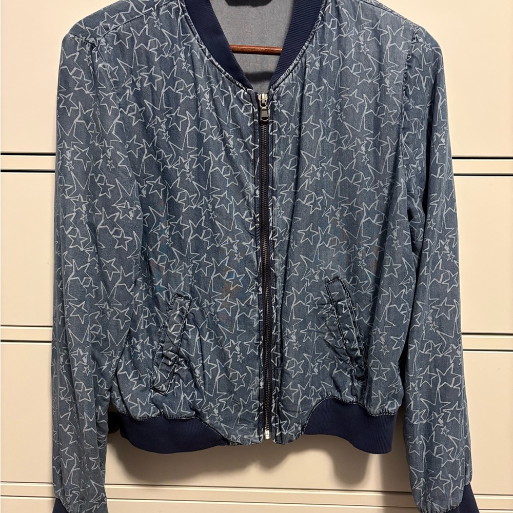 Women's Blue Star Pattern Lightweight Bomber Jacket